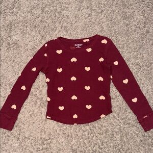 Old Navy Kids Long Sleeve Heart Tee - Burgundy and Cream